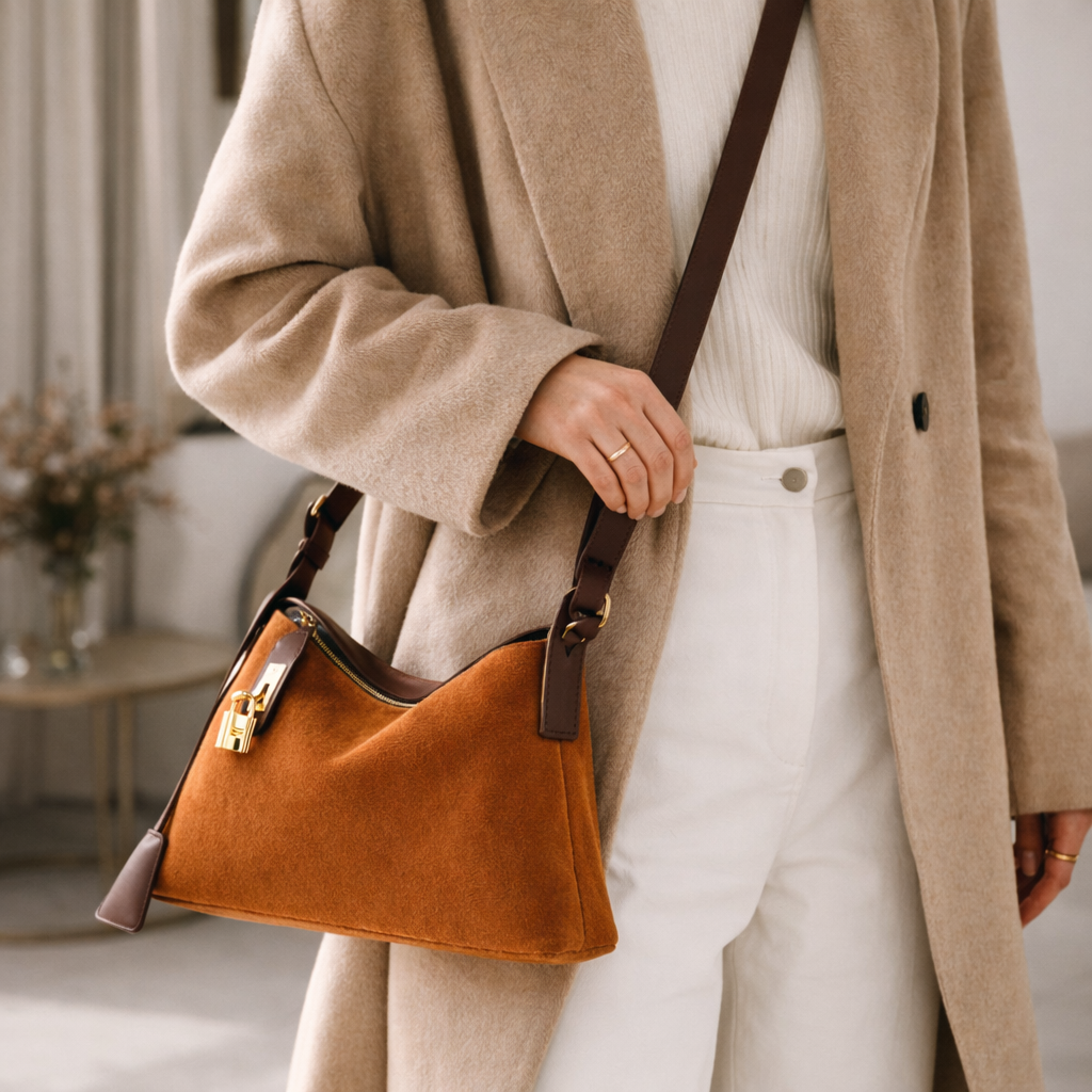 Suede Whisper Shoulder Bag - Caramel Brown