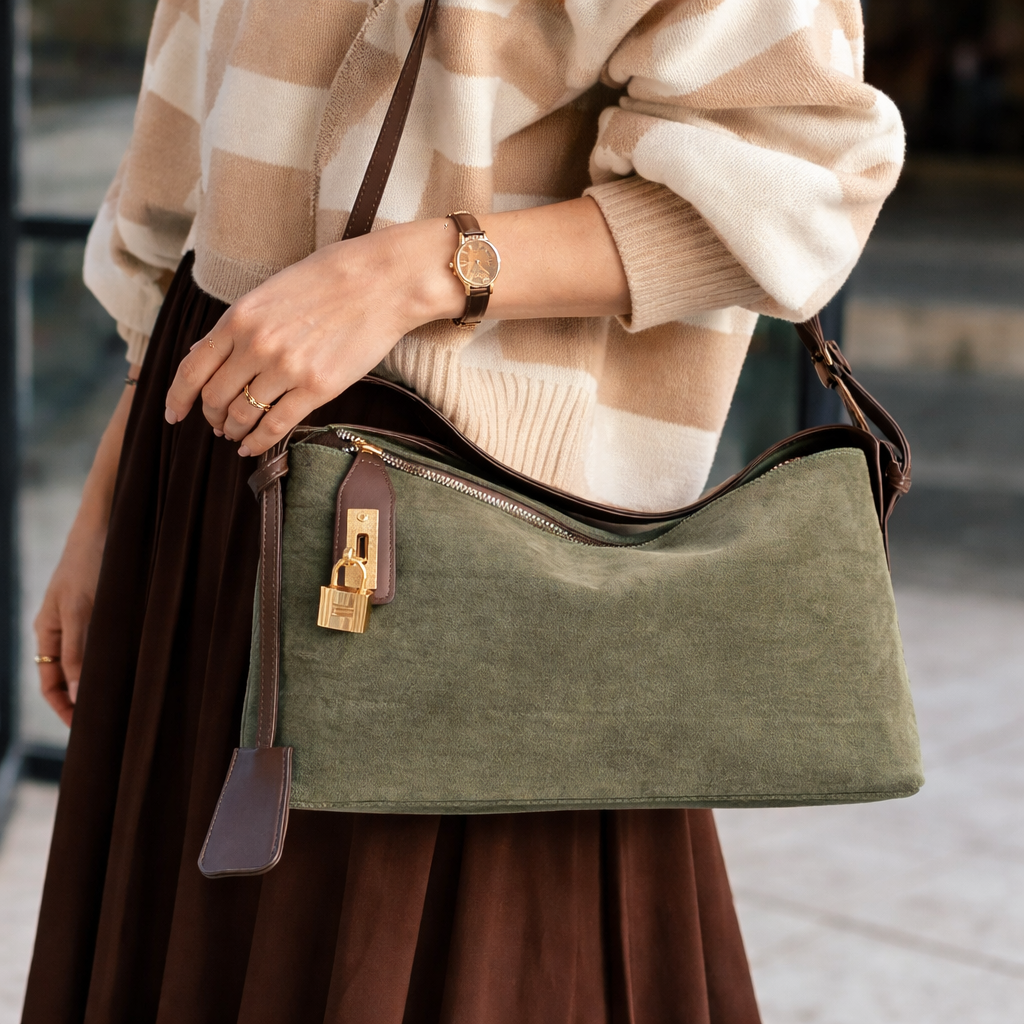 Suede Whisper Shoulder Bag - Olive